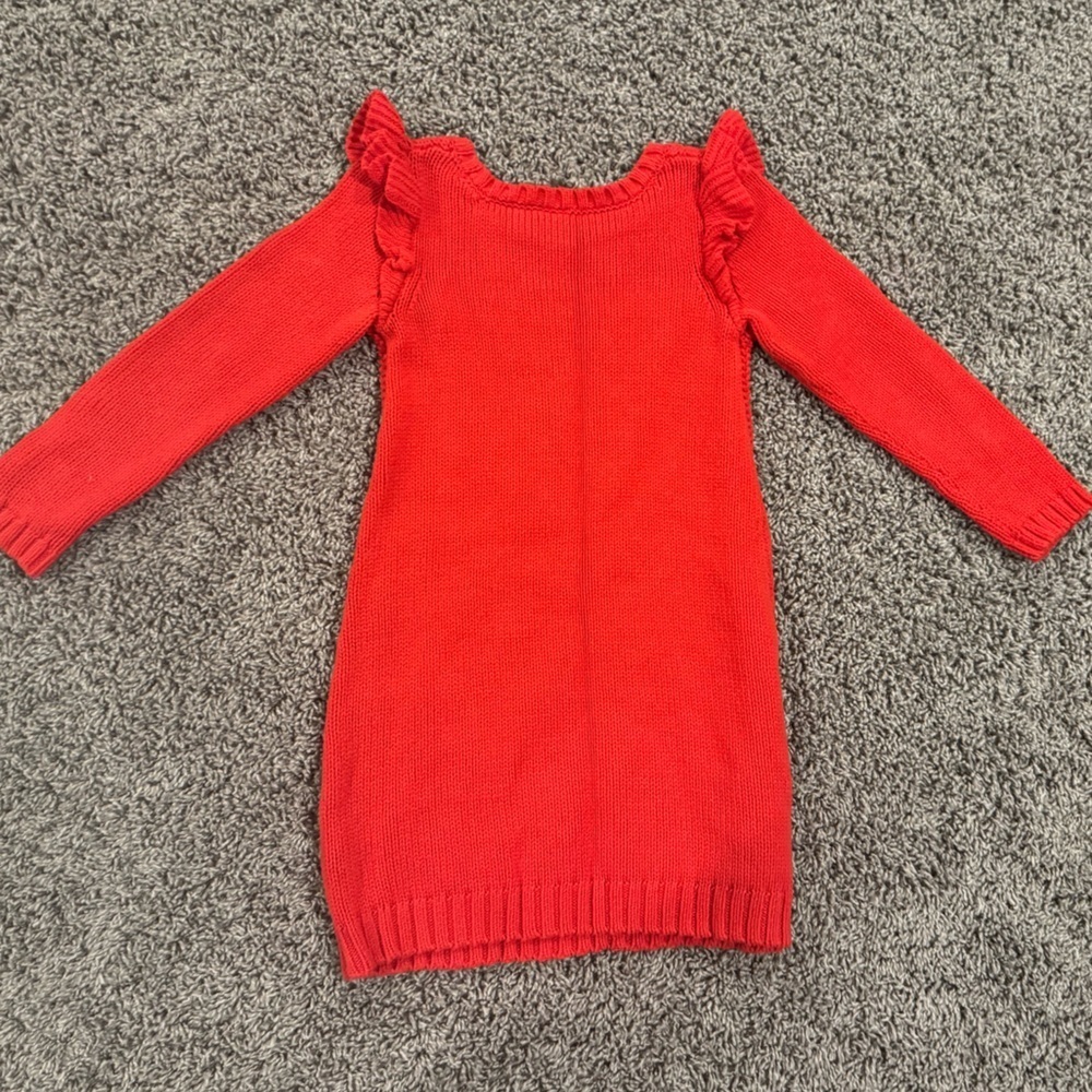 Girls Carter’s Red Cable Knit Dress with Ruffle Sleeves, size 5 - Picture 6 of 6